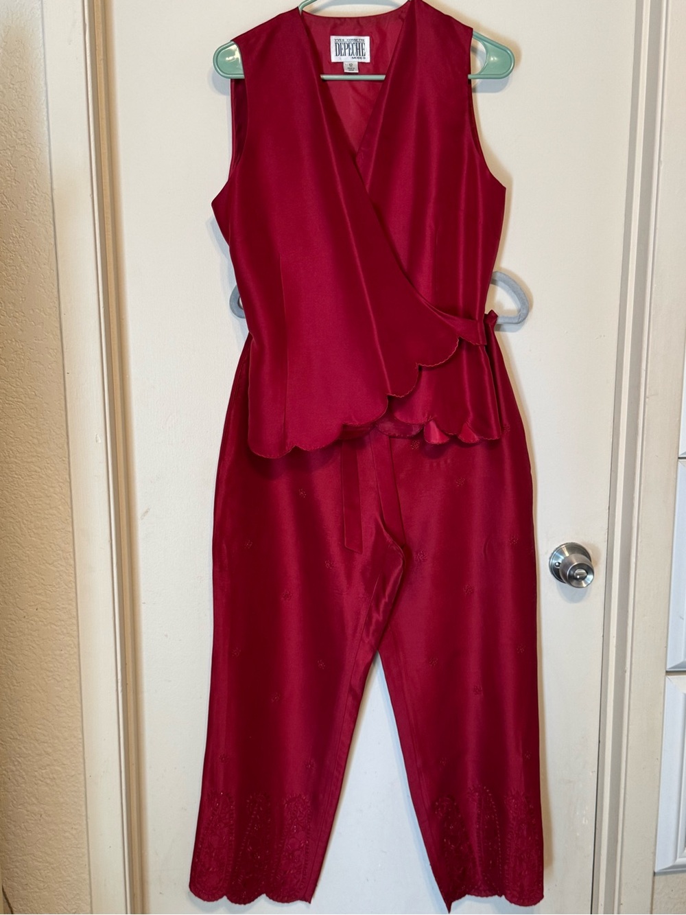 Depeche Mode Sz 12 100% Silk Wrap Top & Coordinating Wide Leg Pant. Vtg 1980-90s